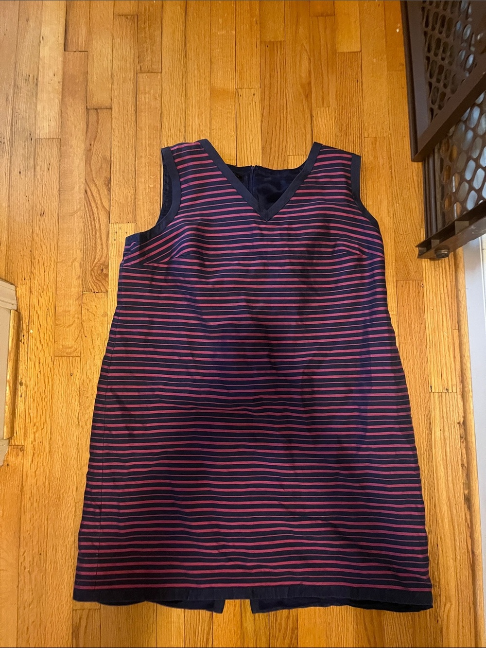 Talbots Navy and Pink Striped Sleeveless Shift Dress